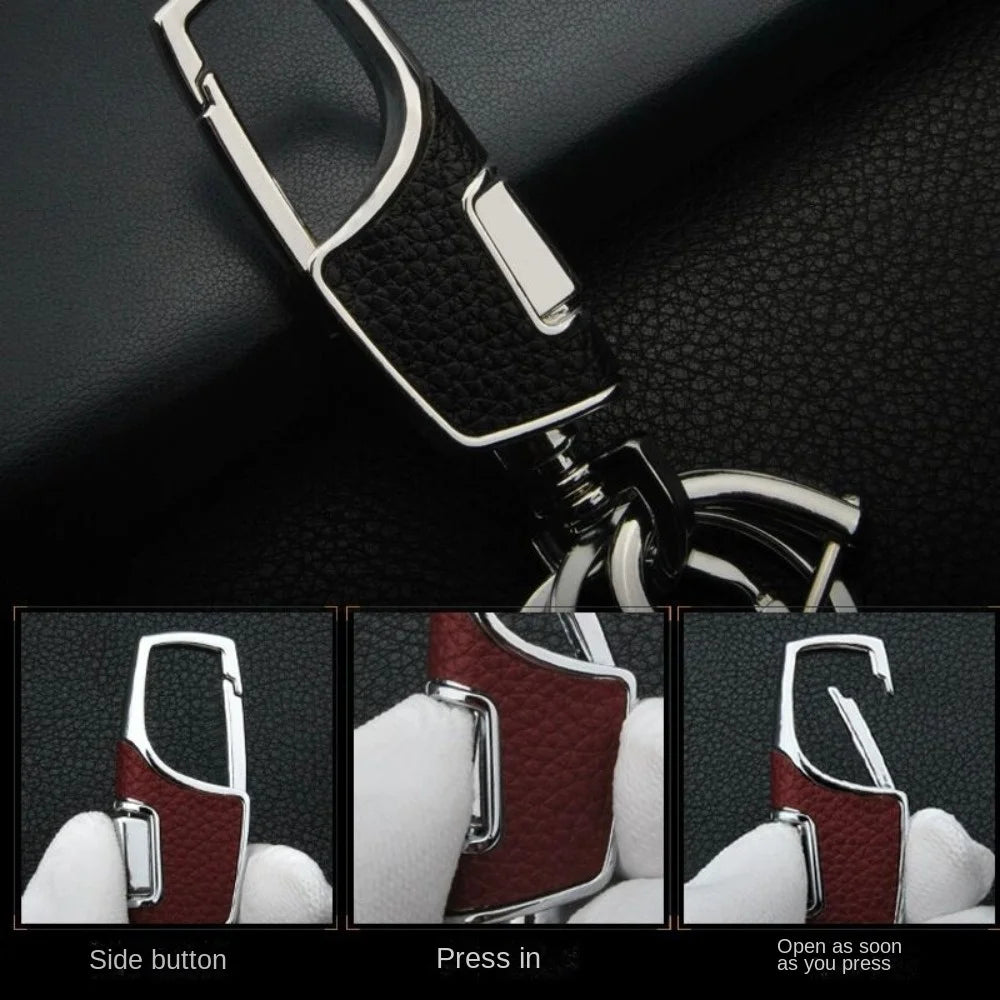 Key Ring Metal Car Keyring 360 Degrees Rotatable Leather Key Chain Simple Fashion Key Holder Rings Buckle Men