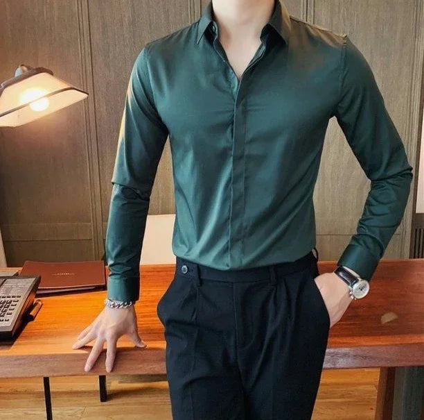 Male Shirts Long Sleeve Black Business Men's Shirt Asia New in Fashion 2024 Hipster Silk Cheap Things with Korean Style Regular