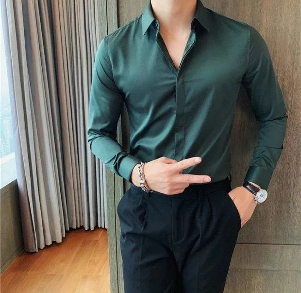 Male Shirts Long Sleeve Black Business Men's Shirt Asia New in Fashion 2024 Hipster Silk Cheap Things with Korean Style Regular