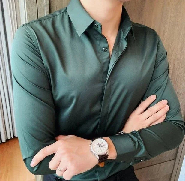 Male Shirts Long Sleeve Black Business Men's Shirt Asia New in Fashion 2024 Hipster Silk Cheap Things with Korean Style Regular