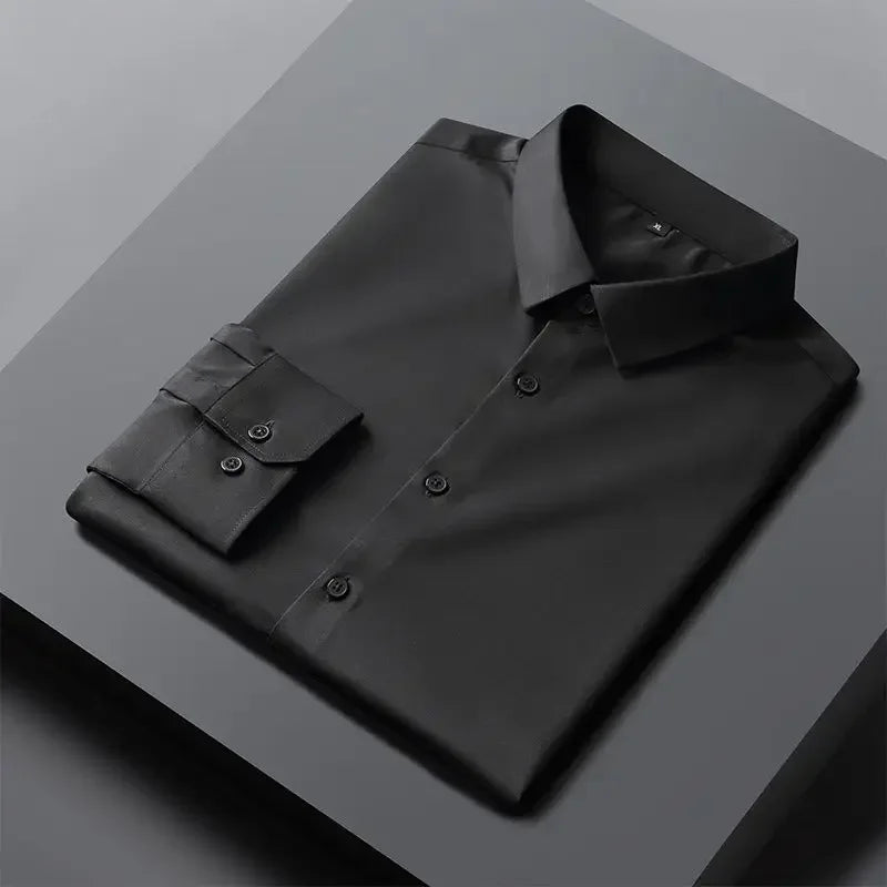 Male Shirts Long Sleeve Black Business Men's Shirt Asia New in Fashion 2024 Hipster Silk Cheap Things with Korean Style Regular