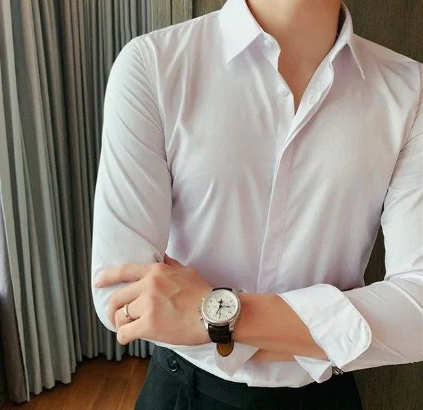 Male Shirts Long Sleeve Black Business Men's Shirt Asia New in Fashion 2024 Hipster Silk Cheap Things with Korean Style Regular