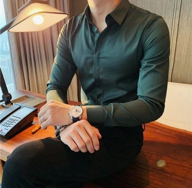 Male Shirts Long Sleeve Black Business Men's Shirt Asia New in Fashion 2024 Hipster Silk Cheap Things with Korean Style Regular