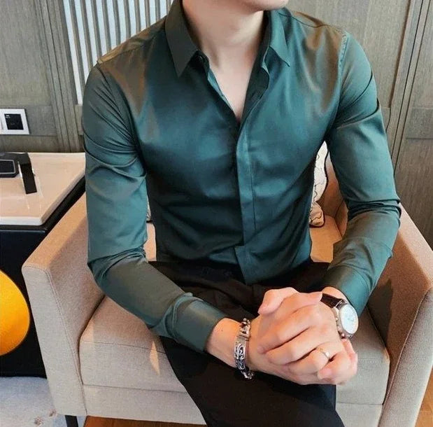 Male Shirts Long Sleeve Black Business Men's Shirt Asia New in Fashion 2024 Hipster Silk Cheap Things with Korean Style Regular