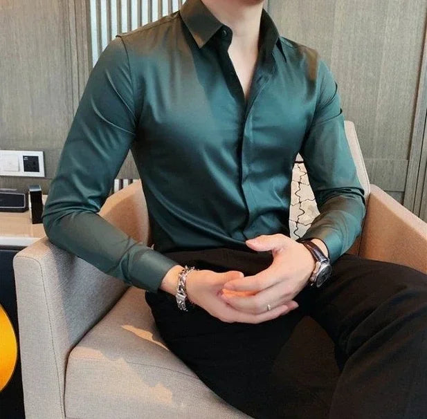 Male Shirts Long Sleeve Black Business Men's Shirt Asia New in Fashion 2024 Hipster Silk Cheap Things with Korean Style Regular