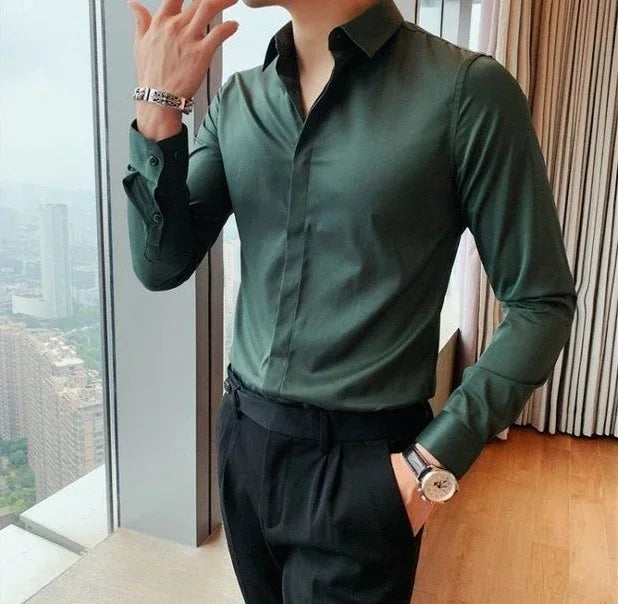 Male Shirts Long Sleeve Black Business Men's Shirt Asia New in Fashion 2024 Hipster Silk Cheap Things with Korean Style Regular