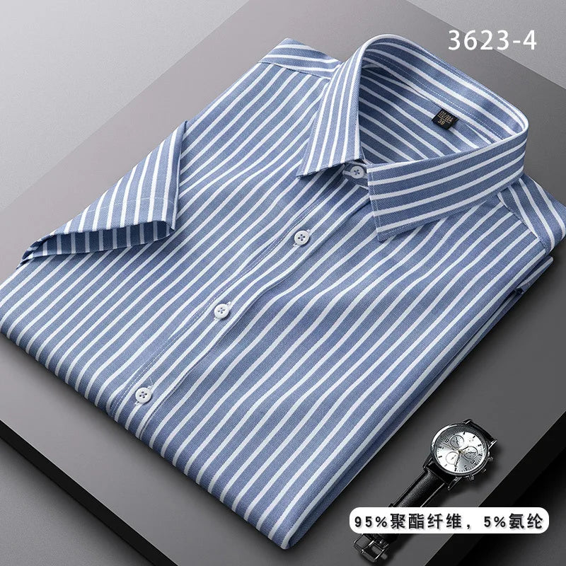 Men's short-sleeved shirt striped non-ironing spring and summer clothes casual office fashion thin free of care slim fit