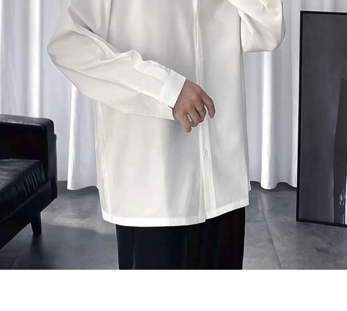 Black Shirt Men's Handsome Loose Drooping Long-sleeved Spring, Summer and Autumn Casual Men's Fashion Handsome Ice Silk Jacket