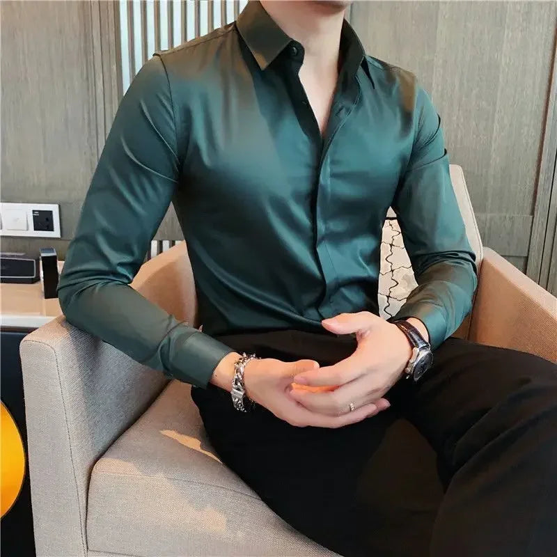 Male Shirts Long Sleeve Black Business Men's Shirt Asia New in Fashion 2024 Hipster Silk Cheap Things with Korean Style Regular