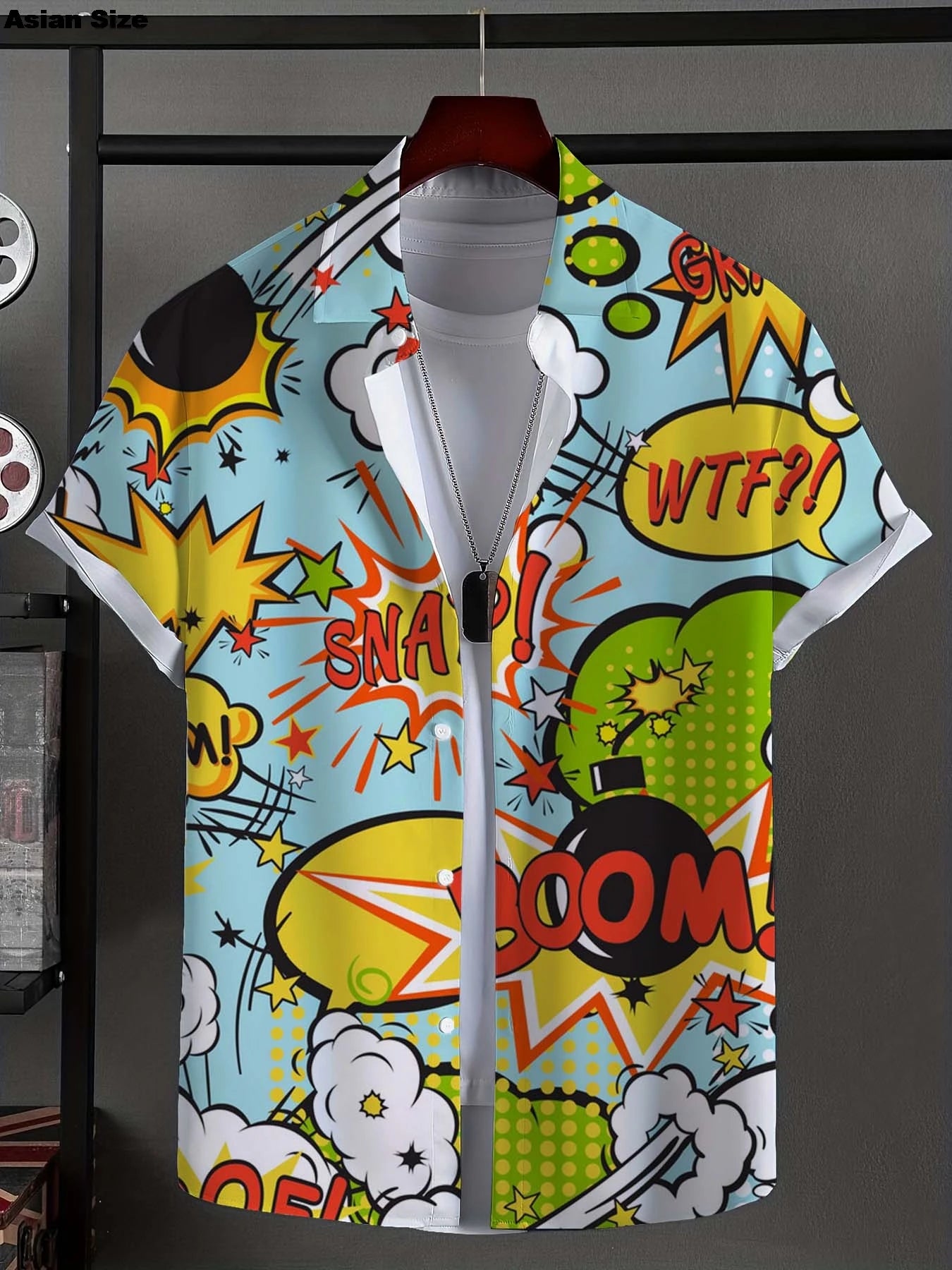 Men's Shirt Fashion Novel Graphic Tops Button Up Shirt Casual New Unisex Shirt Vacation Lapel Short Sleeves Shirt Graffiti Art