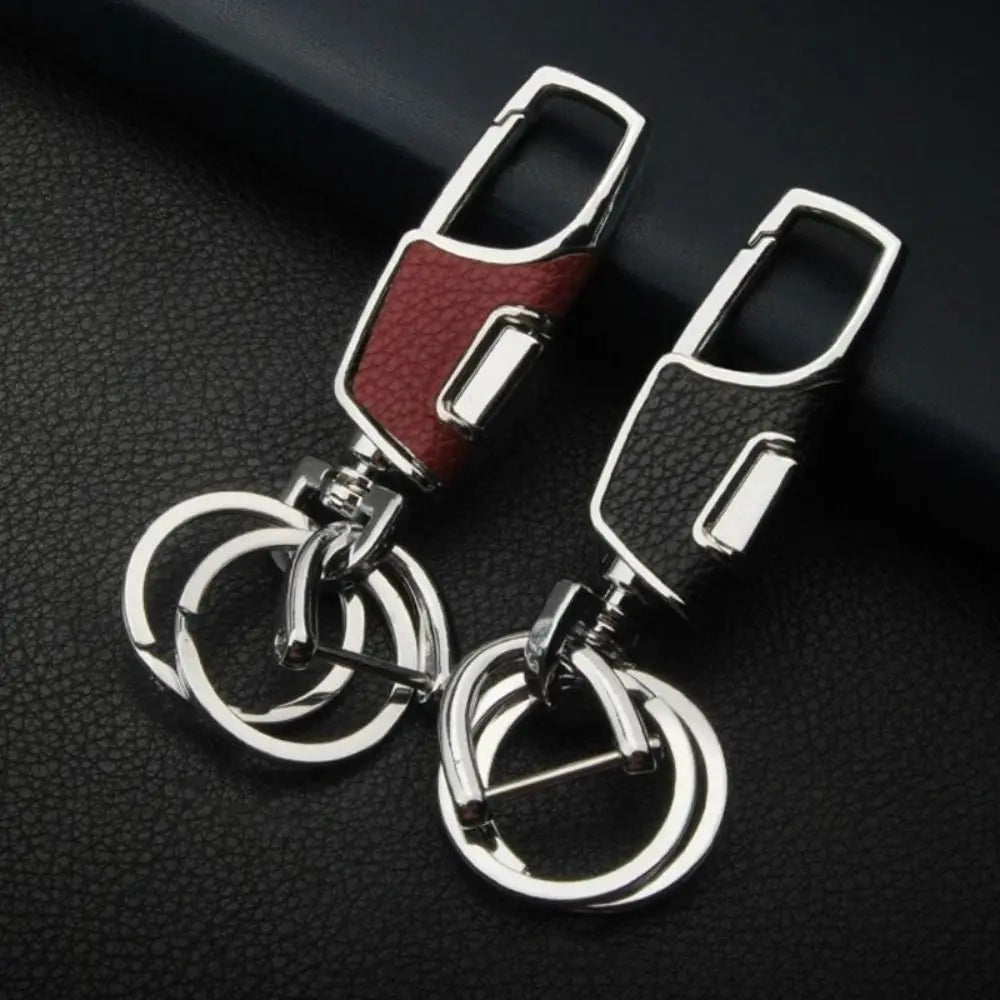 Key Ring Metal Car Keyring 360 Degrees Rotatable Leather Key Chain Simple Fashion Key Holder Rings Buckle Men