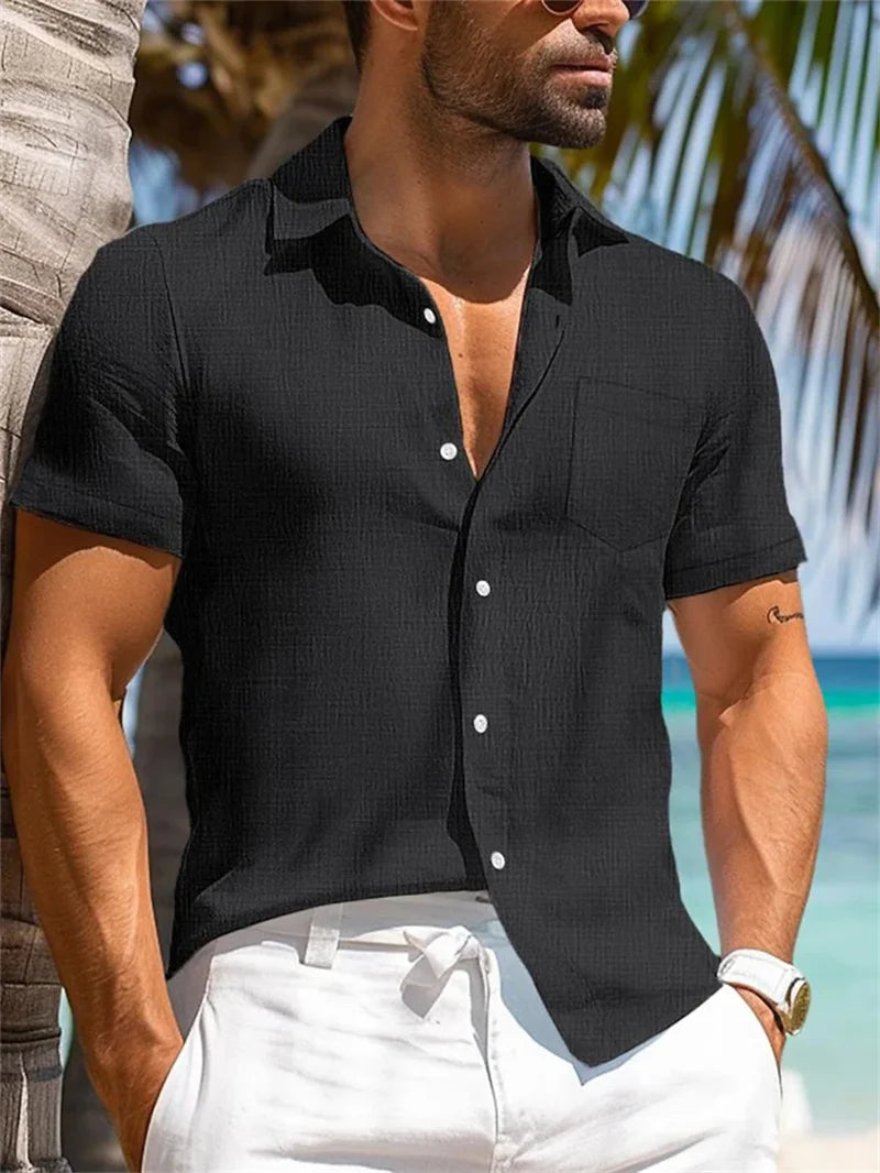 2025 New Short sleeved Shirt for Men's Summer, Thin, Trendy, Slimming, Business, and Casual Short sleeved Shirt