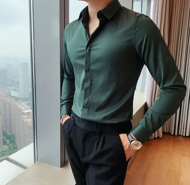 Male Shirts Long Sleeve Black Business Men's Shirt Asia New in Fashion 2024 Hipster Silk Cheap Things with Korean Style Regular