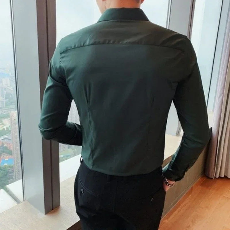 Male Shirts Long Sleeve Black Business Men's Shirt Asia New in Fashion 2024 Hipster Silk Cheap Things with Korean Style Regular