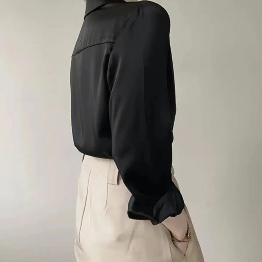 Simple Women's Satin Shirts Thin Spring New Solid Color Long Sleeve Advanced Sense Top Office Elegant Ladies Work Wear Fashion