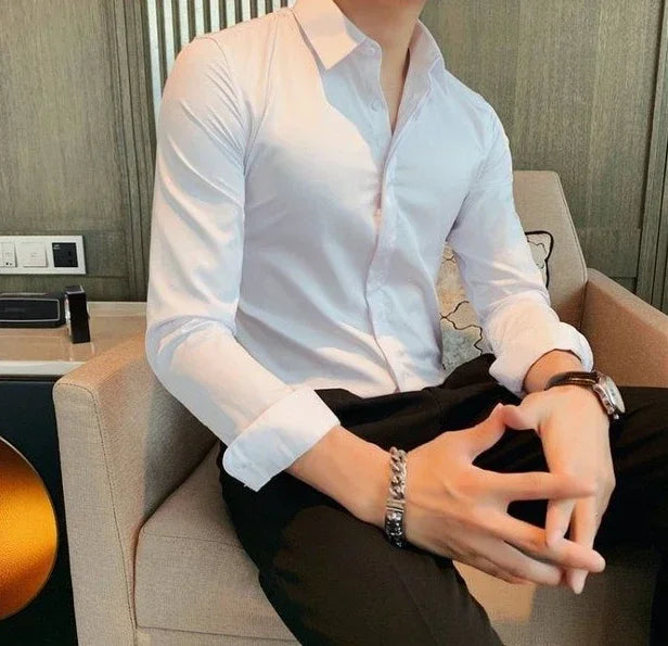 Male Shirts Long Sleeve Black Business Men's Shirt Asia New in Fashion 2024 Hipster Silk Cheap Things with Korean Style Regular