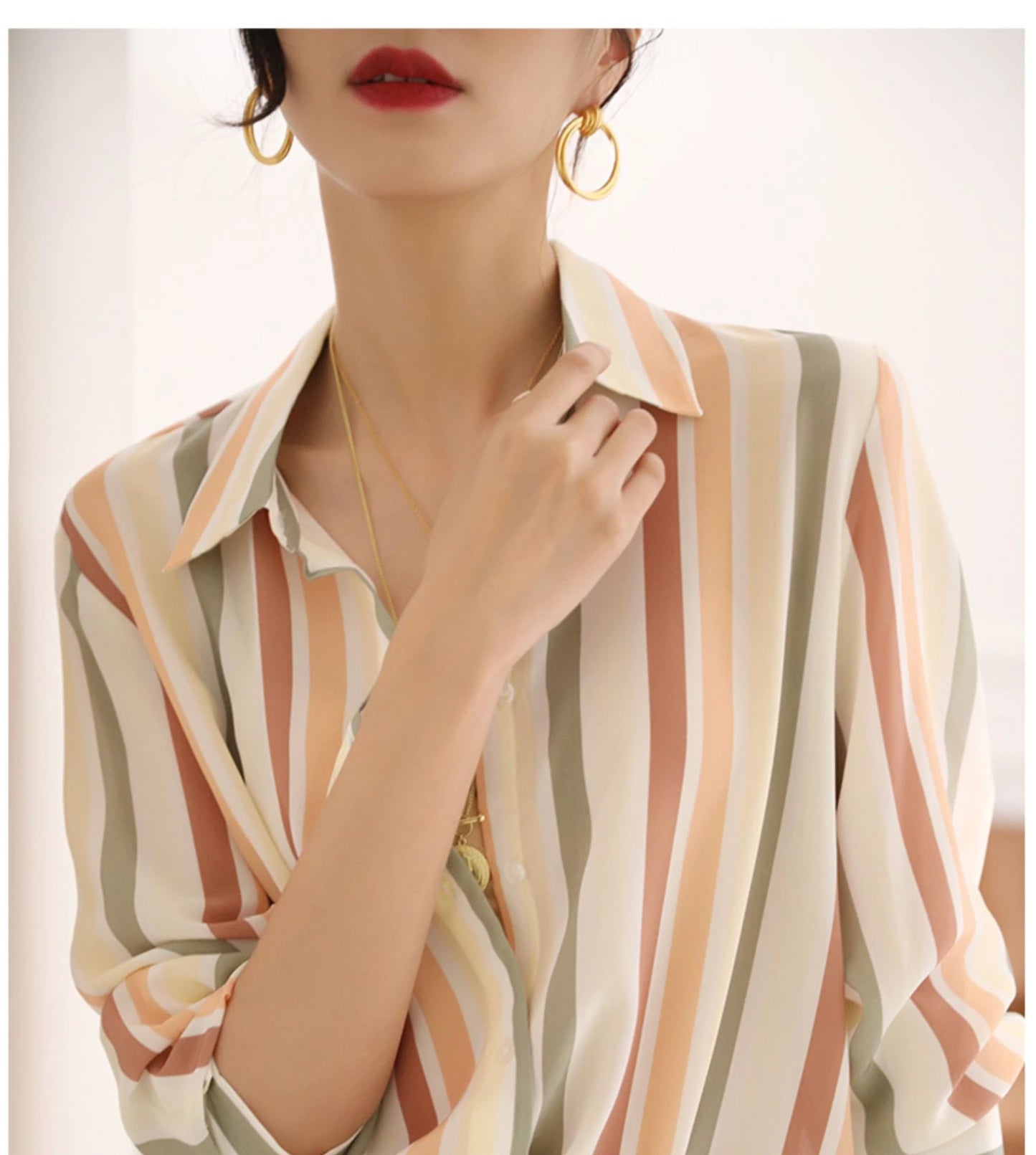 Stripe Women Shirt Satin Vintage Shirt for Women 2023 Autumn Clothes Korean Fashion Shirts and Blouses Basic Elegant Womens Tops