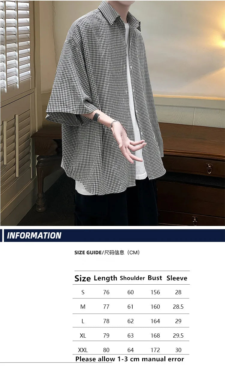 Shirt man fashion Streetwear Casual Plaid Shirt Men'S Half Sleeve High Quality 2024 Loose Spring Summer Fashion Chemise Homme