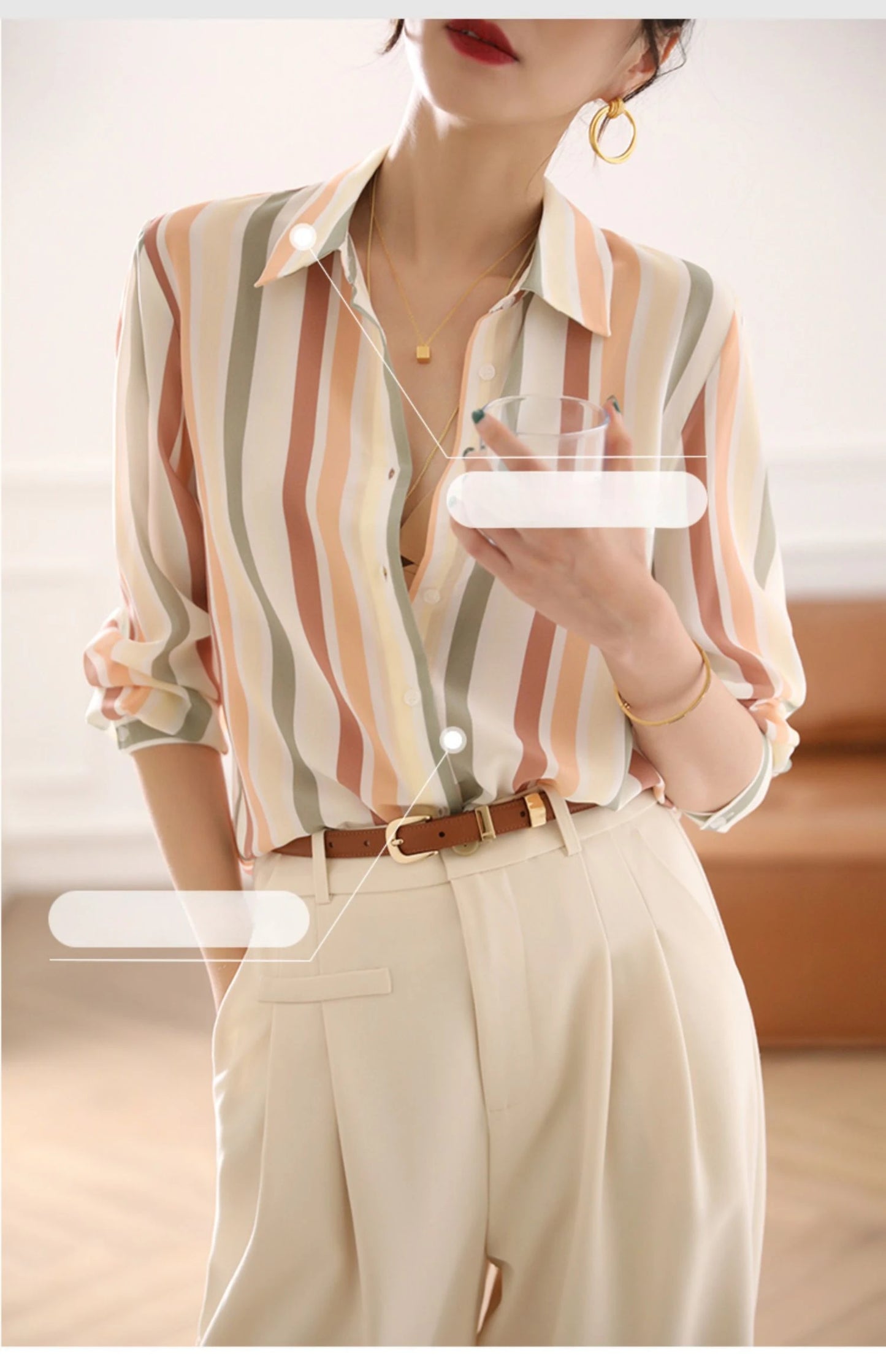 Stripe Women Shirt Satin Vintage Shirt for Women 2023 Autumn Clothes Korean Fashion Shirts and Blouses Basic Elegant Womens Tops
