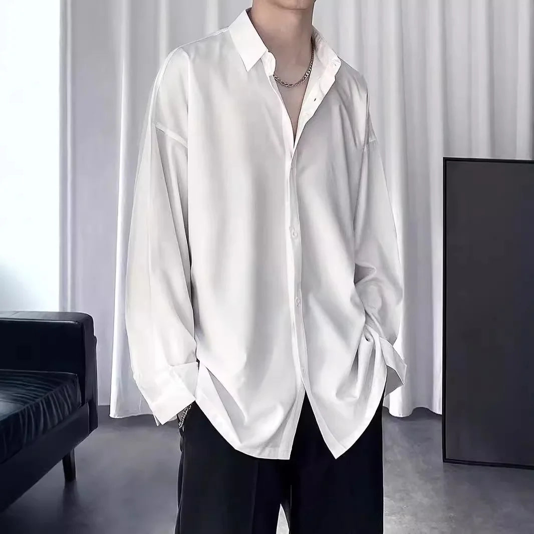 Black Shirt Men's Handsome Loose Drooping Long-sleeved Spring, Summer and Autumn Casual Men's Fashion Handsome Ice Silk Jacket
