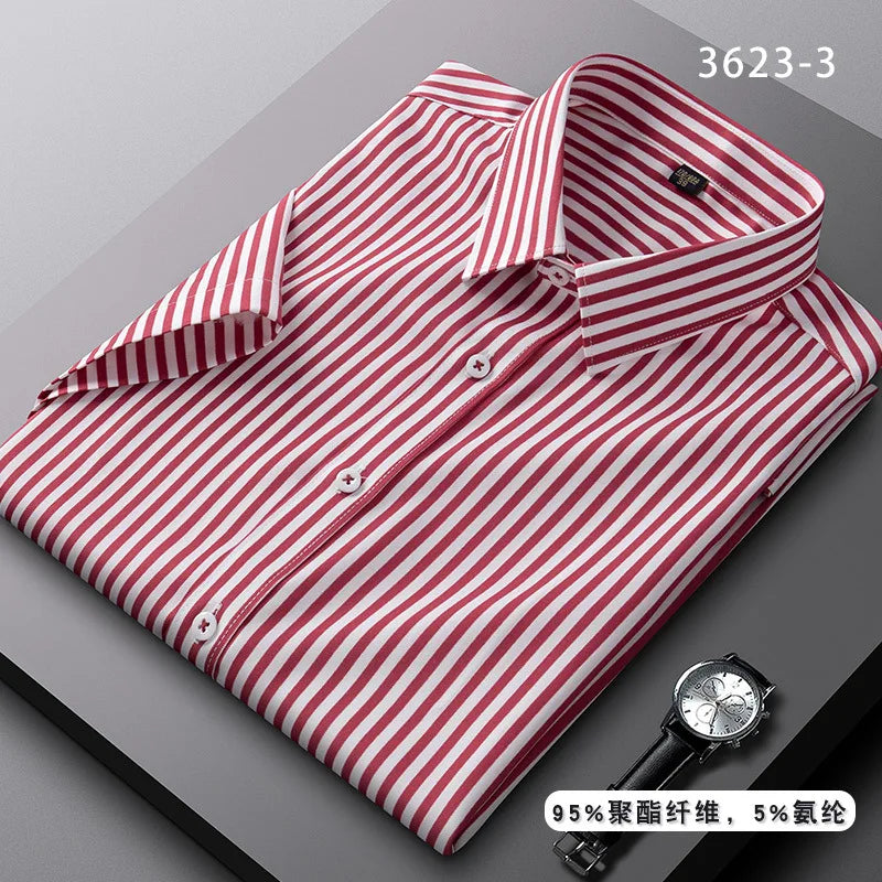 Men's short-sleeved shirt striped non-ironing spring and summer clothes casual office fashion thin free of care slim fit