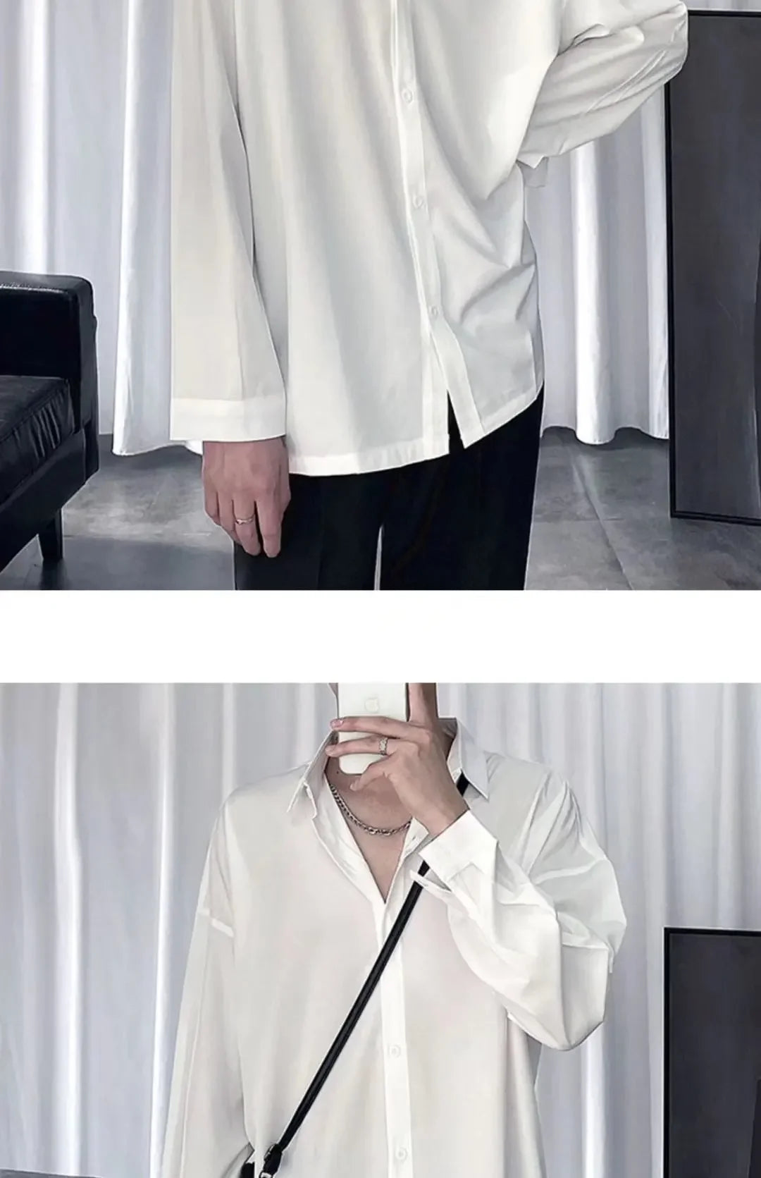 Black Shirt Men's Handsome Loose Drooping Long-sleeved Spring, Summer and Autumn Casual Men's Fashion Handsome Ice Silk Jacket