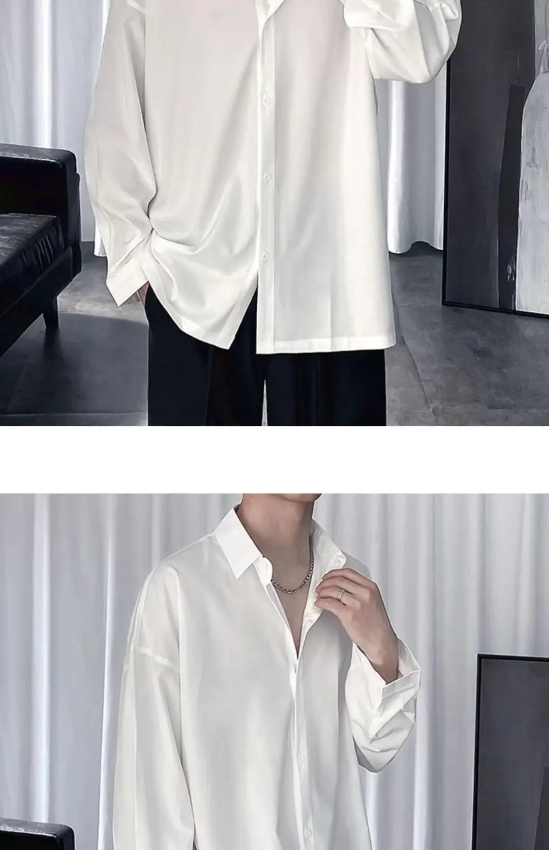 Black Shirt Men's Handsome Loose Drooping Long-sleeved Spring, Summer and Autumn Casual Men's Fashion Handsome Ice Silk Jacket