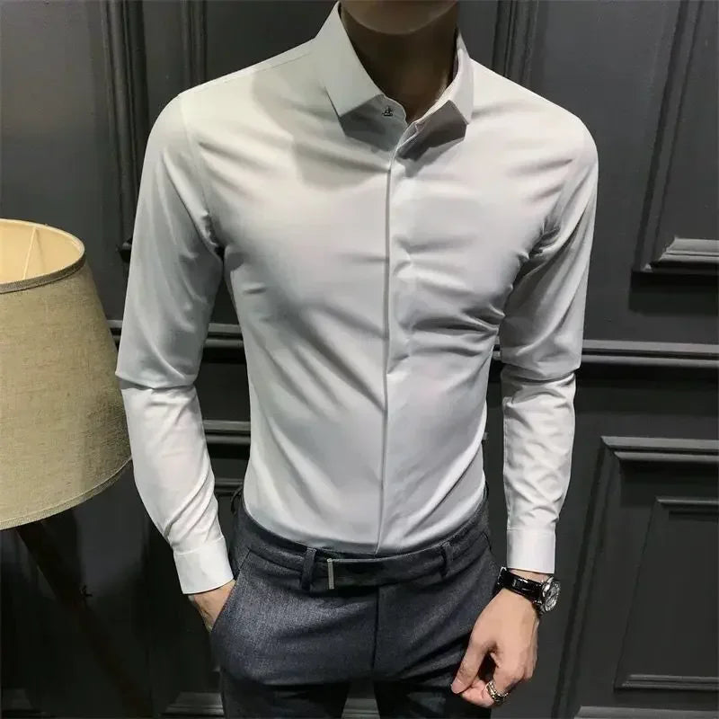 Male Shirts Long Sleeve Black Business Men's Shirt Asia New in Fashion 2024 Hipster Silk Cheap Things with Korean Style Regular
