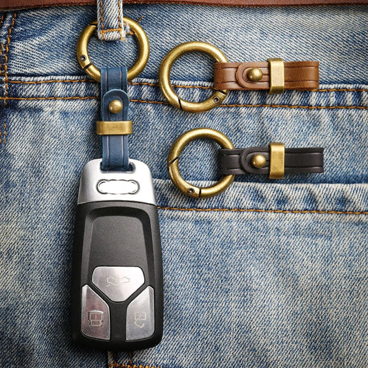 Universal Car Key Holder Ring | Anti-Loss Leather Strap for Jeans | Premium Genuine Leather & Alloy | Secure Clip for Car Keys