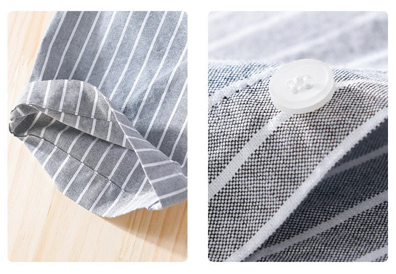 Summer Business Casual Men's Striped Short Sleeve Shirt Fashion Bear Embroidered Loose Trend Male Simple Versatile Tops Shirt