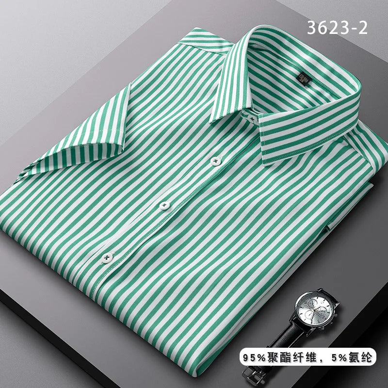 Men's short-sleeved shirt striped non-ironing spring and summer clothes casual office fashion thin free of care slim fit