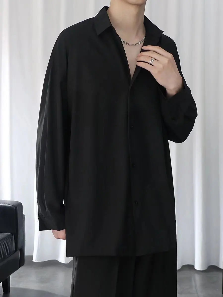 Black Shirt Men's Handsome Loose Drooping Long-sleeved Spring, Summer and Autumn Casual Men's Fashion Handsome Ice Silk Jacket