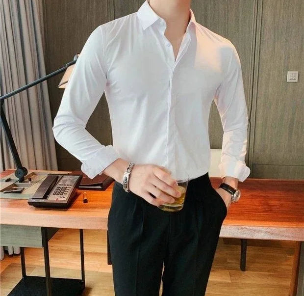 Male Shirts Long Sleeve Black Business Men's Shirt Asia New in Fashion 2024 Hipster Silk Cheap Things with Korean Style Regular