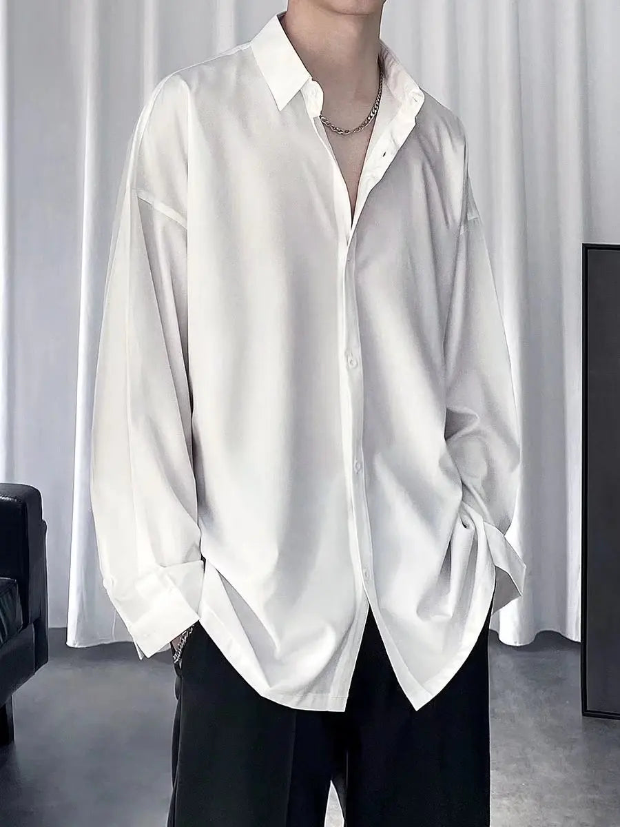 Black Shirt Men's Handsome Loose Drooping Long-sleeved Spring, Summer and Autumn Casual Men's Fashion Handsome Ice Silk Jacket