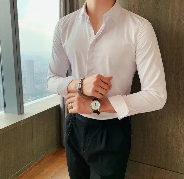 Male Shirts Long Sleeve Black Business Men's Shirt Asia New in Fashion 2024 Hipster Silk Cheap Things with Korean Style Regular