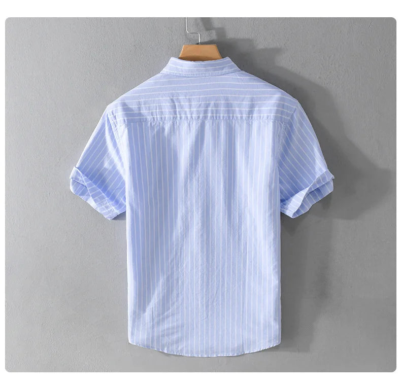 Summer Business Casual Men's Striped Short Sleeve Shirt Fashion Bear Embroidered Loose Trend Male Simple Versatile Tops Shirt