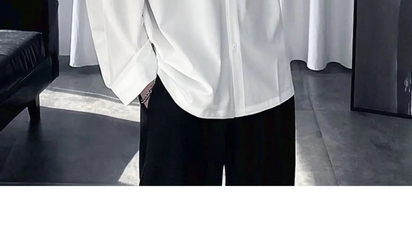 Black Shirt Men's Handsome Loose Drooping Long-sleeved Spring, Summer and Autumn Casual Men's Fashion Handsome Ice Silk Jacket