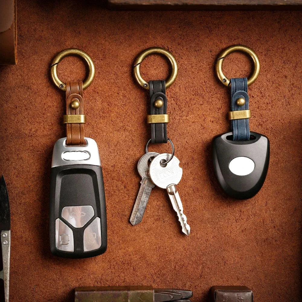 Universal Car Key Holder Ring | Anti-Loss Leather Strap for Jeans | Premium Genuine Leather & Alloy | Secure Clip for Car Keys
