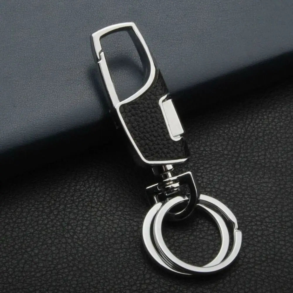 Key Ring Metal Car Keyring 360 Degrees Rotatable Leather Key Chain Simple Fashion Key Holder Rings Buckle Men