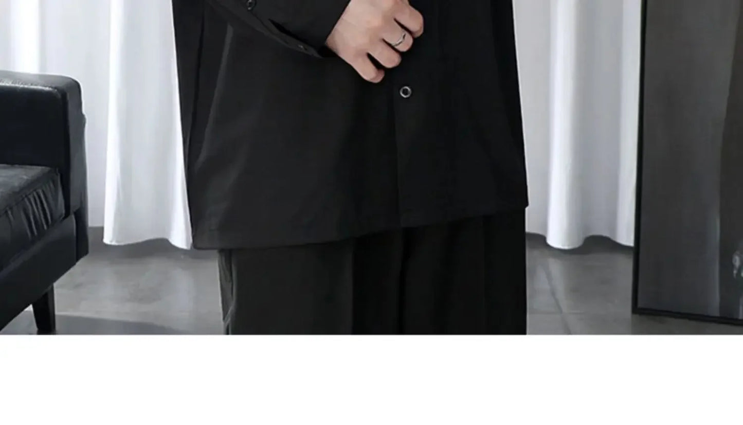 Black Shirt Men's Handsome Loose Drooping Long-sleeved Spring, Summer and Autumn Casual Men's Fashion Handsome Ice Silk Jacket