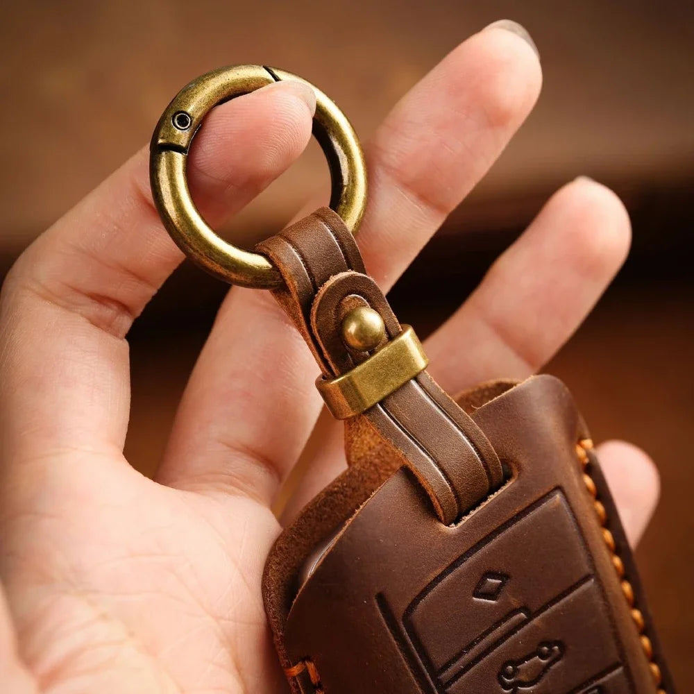 Universal Car Key Holder Ring | Anti-Loss Leather Strap for Jeans | Premium Genuine Leather & Alloy | Secure Clip for Car Keys