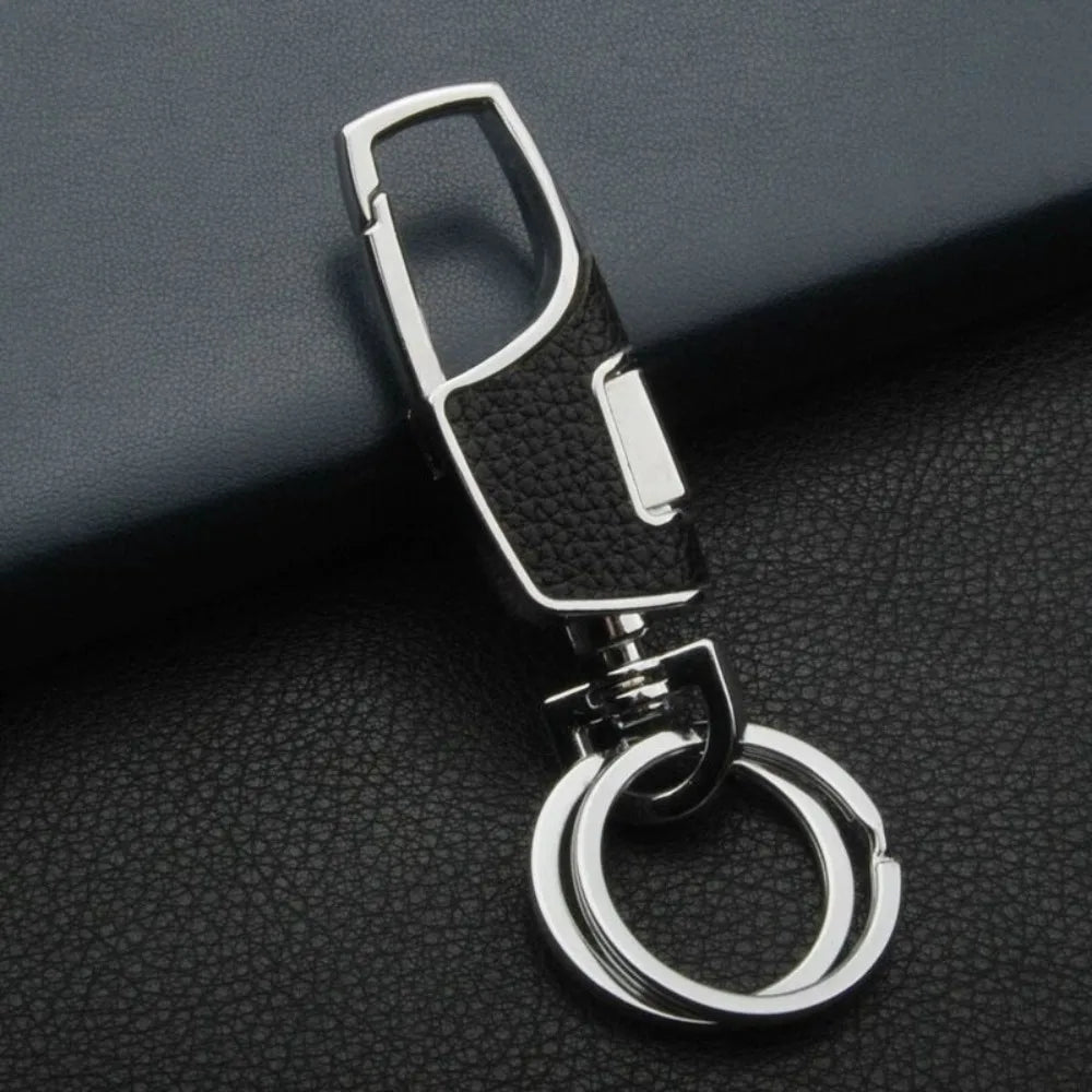 Key Ring Metal Car Keyring 360 Degrees Rotatable Leather Key Chain Simple Fashion Key Holder Rings Buckle Men