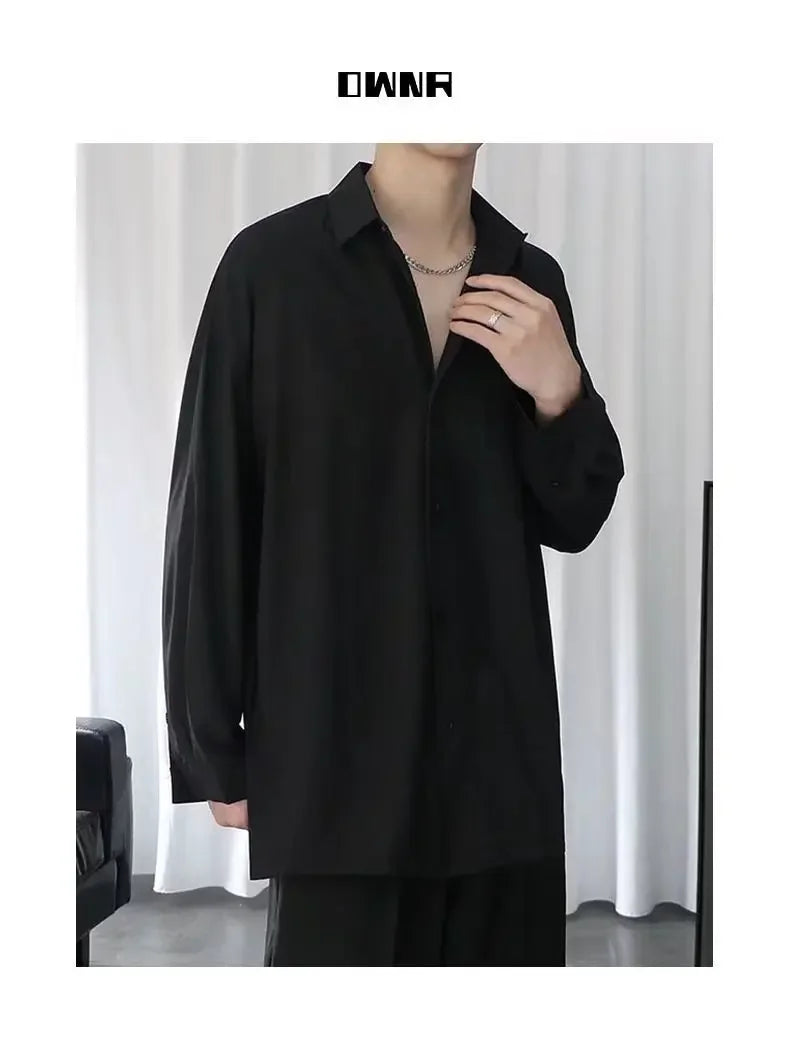 Black Shirt Men's Handsome Loose Drooping Long-sleeved Spring, Summer and Autumn Casual Men's Fashion Handsome Ice Silk Jacket