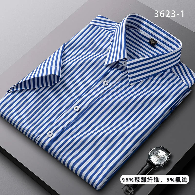 Men's short-sleeved shirt striped non-ironing spring and summer clothes casual office fashion thin free of care slim fit
