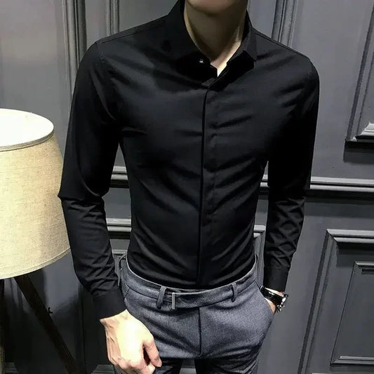 Male Shirts Long Sleeve Black Business Men's Shirt Asia New in Fashion 2024 Hipster Silk Cheap Things with Korean Style Regular