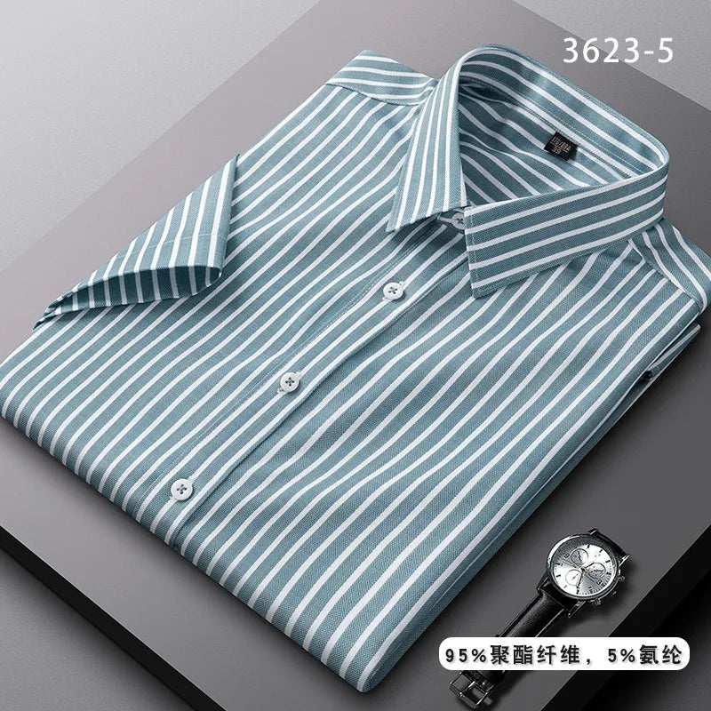 Men's short-sleeved shirt striped non-ironing spring and summer clothes casual office fashion thin free of care slim fit