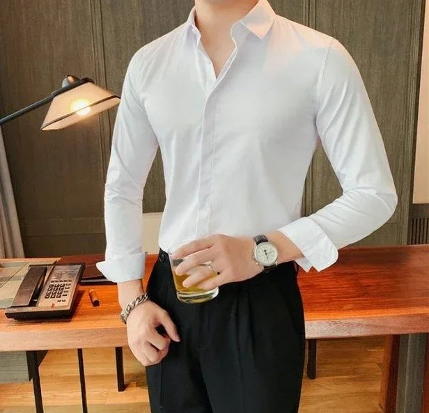 Male Shirts Long Sleeve Black Business Men's Shirt Asia New in Fashion 2024 Hipster Silk Cheap Things with Korean Style Regular