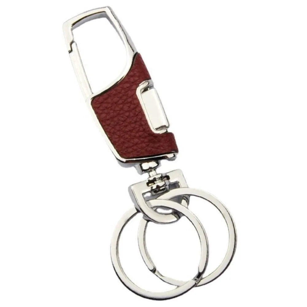 Key Ring Metal Car Keyring 360 Degrees Rotatable Leather Key Chain Simple Fashion Key Holder Rings Buckle Men