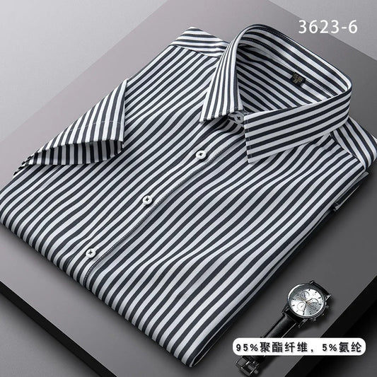 Men's short-sleeved shirt striped non-ironing spring and summer clothes casual office fashion thin free of care slim fit