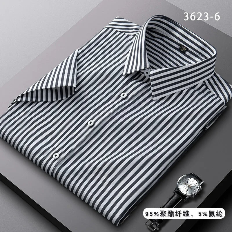 Men's short-sleeved shirt striped non-ironing spring and summer clothes casual office fashion thin free of care slim fit